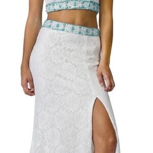 Dancing Queen White Lace Prom Dress 2 piece with slit